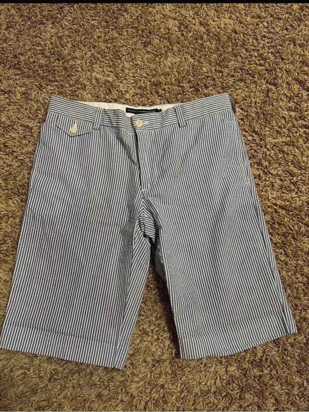 Women's Ralph Lauren Blue and White Seersucker Cotton Shorts